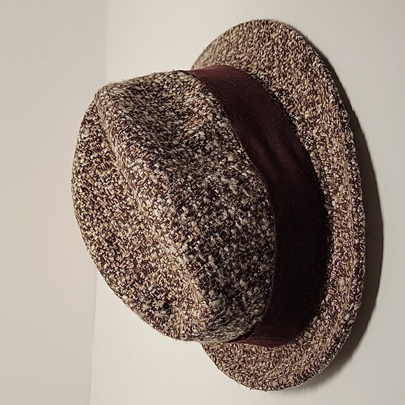 August Trilby Tweed Fedora Hat Brown Tan White Wool Floral Lining OS - Picture 5 of 13
